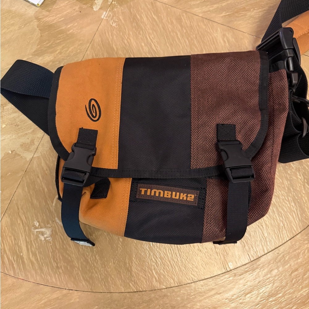 Timbuk2 Colorblock Messenger Bag in Orange, Black, and Brown